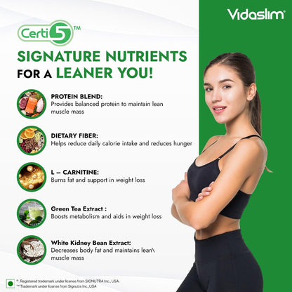 Vidaslim Meal Replacement Protein Health Shake | For Weight Management & Control | 22.8g Protein Per Serve | For Men & Women | Enriched with L-Carnitine, Green Tea & White Kidney Bean Extracts | (500g, Vanilla Elixir)