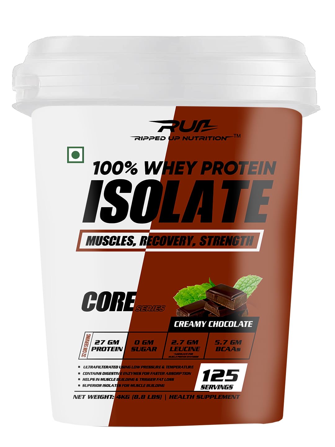 Ripped Up Nutrition 100% Pure Whey Protein Isolate|27G Fast-Absorbing Protein/Scoop|Low Carb & Fat For Lean Muscle Growth|No Fillers or Maltodextrin|GMP Certified (Cookies And Cream,1.8Kg (4 lbs))