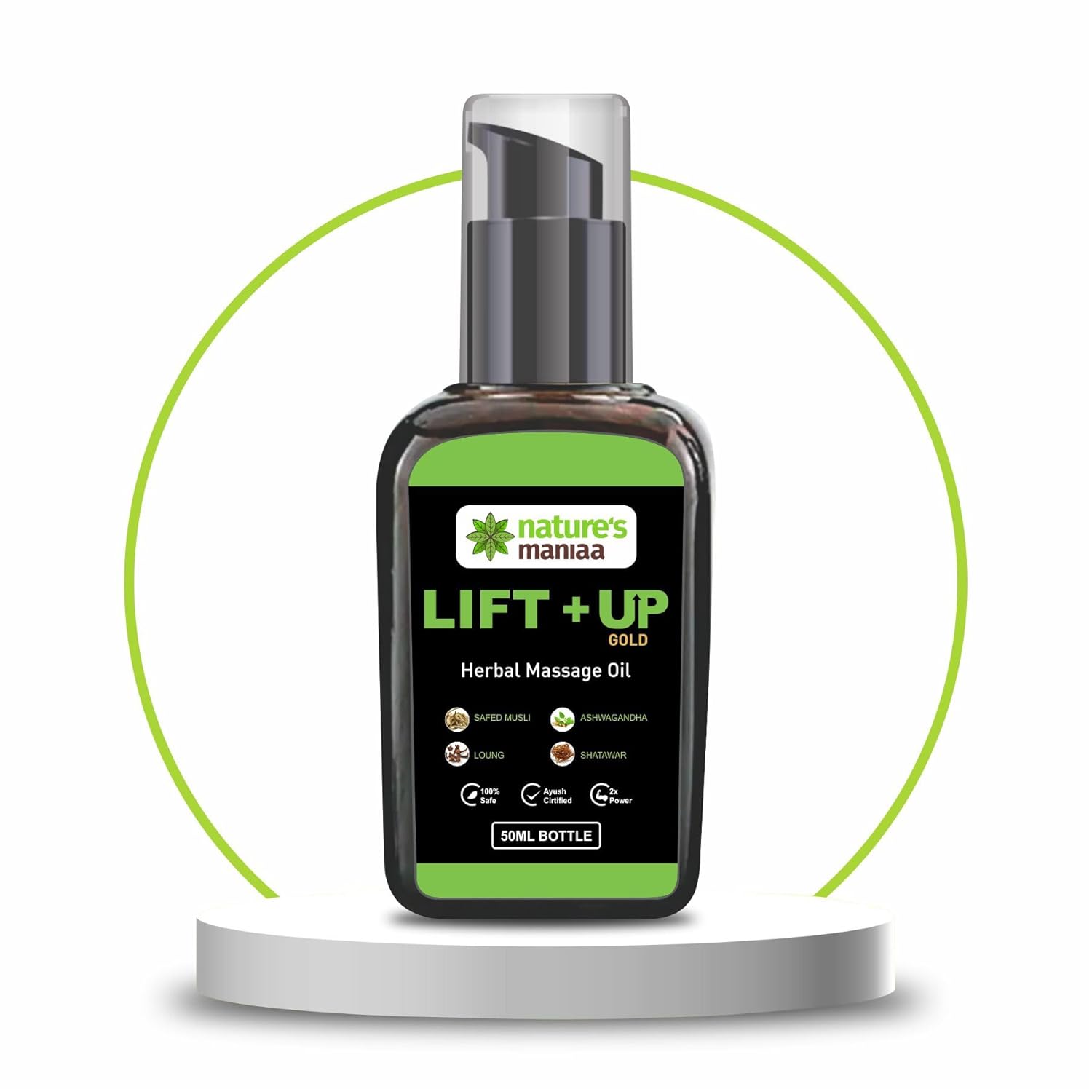 Nature's Maniaa Lift Up Massage Oil for Men | Ayurvedic with Ashwagandha, Safed Musli, Shatavari & Laung Extract (50ml)