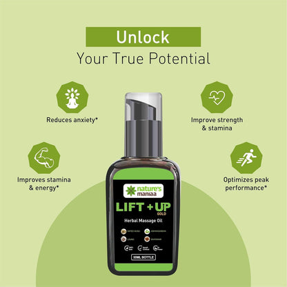 Nature's Maniaa Lift Up Massage Oil for Men | Ayurvedic with Ashwagandha, Safed Musli, Shatavari & Laung Extract (50ml)