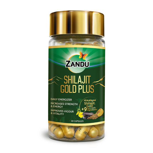 Zandu Shilajit/Shilajeet Gold Plus Capsules IBoosts Stamina, Strength & Energy in 28 Days | 60 Capsules I 100% Pure Himalayan Shilajit with 24K Gold Bhasma
