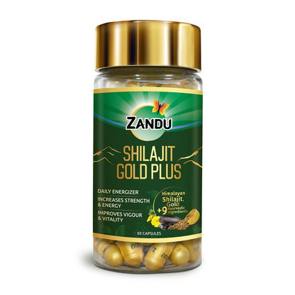 Zandu Shilajit/Shilajeet Gold Plus Capsules IBoosts Stamina, Strength & Energy in 28 Days | 60 Capsules I 100% Pure Himalayan Shilajit with 24K Gold Bhasma