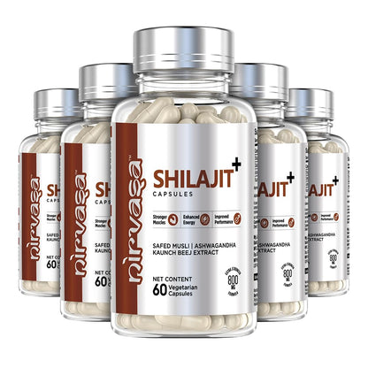 Nirvasa Pure Shilajit/Shilajeet (800mg) 3x60 Capsules | Boost Strength, Stamina, Energy & Immunity | Supports Vitality, Performance & Muscle Growth | Ashwagandha, Safed Musli & Kaunch Beej (Pack of 3)
