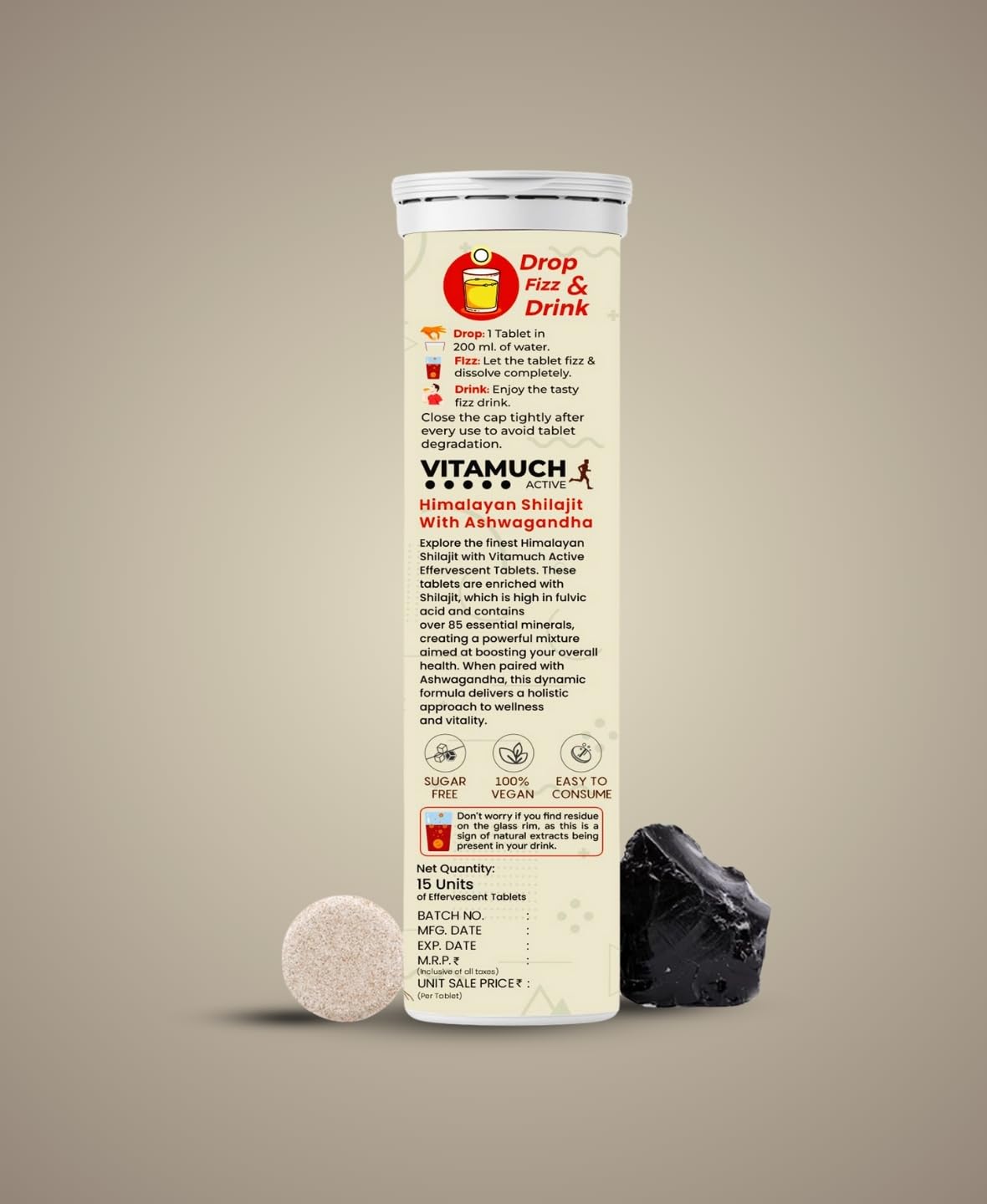 Shilajit Original Effervescent Tablets, With Ashwagandha, Gokshura & Safed Musli for Strength, Performance & Muscle recovery, Natural Cardamom Flavour (30 Day (Pack of 2)-Shilajit)