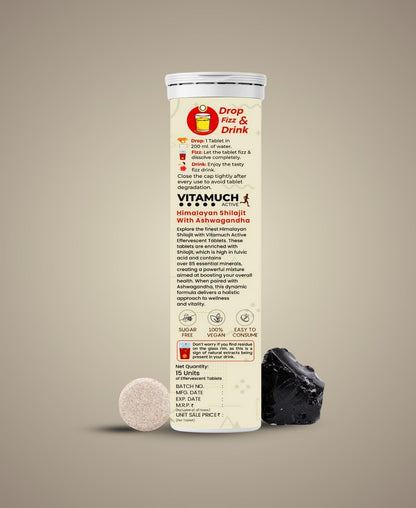 Shilajit Original Effervescent Tablets, With Ashwagandha, Gokshura & Safed Musli for Strength, Performance & Muscle recovery, Natural Cardamom Flavour (30 Day (Pack of 2)-Shilajit)