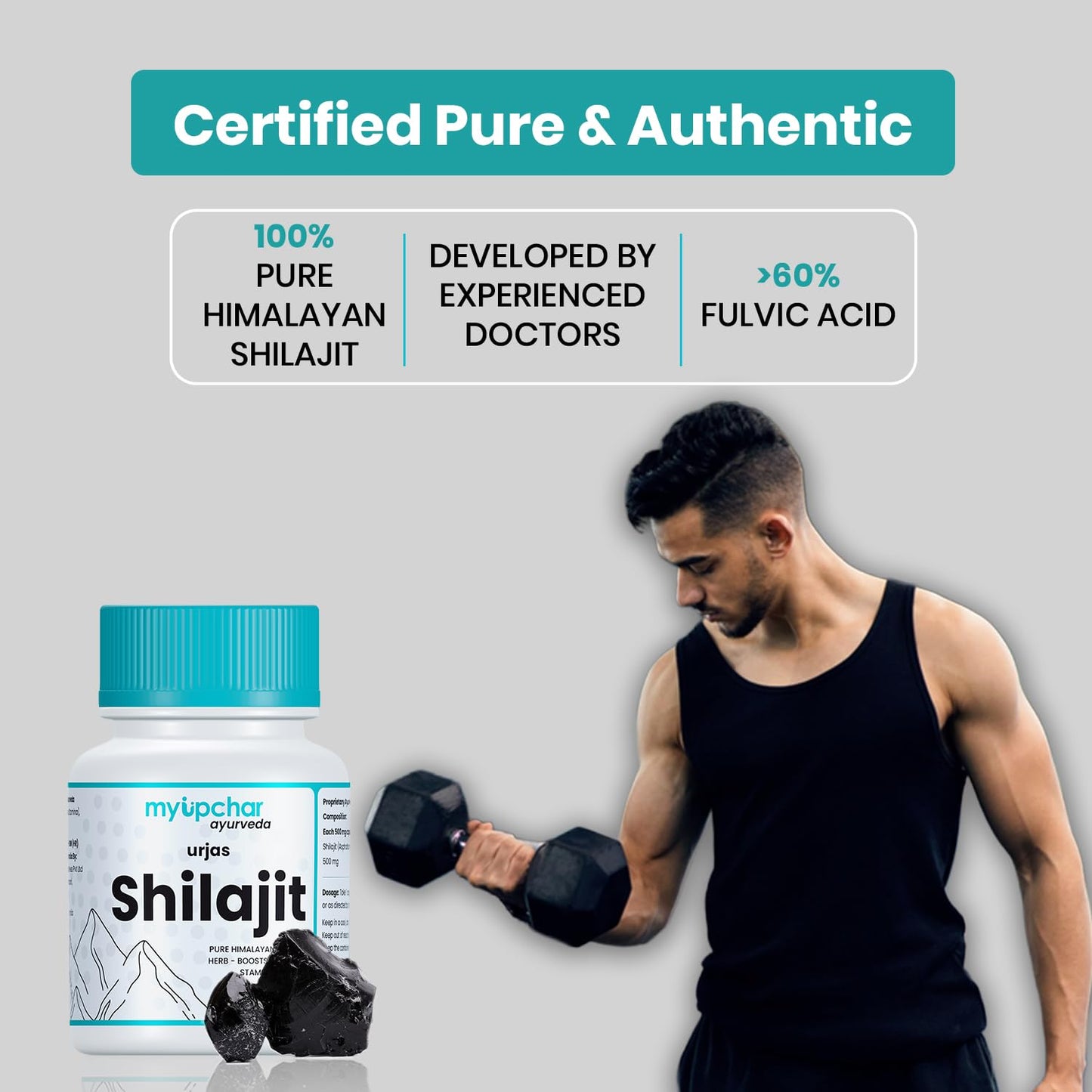 Urjas Pure Himalayan Shilajit Original Capsules | Improve Muscle Strength, Stamina & Power | Natural & Organic Shilajeet| Experience results in 4 weeks | 60 Capsules (Pack of 1)