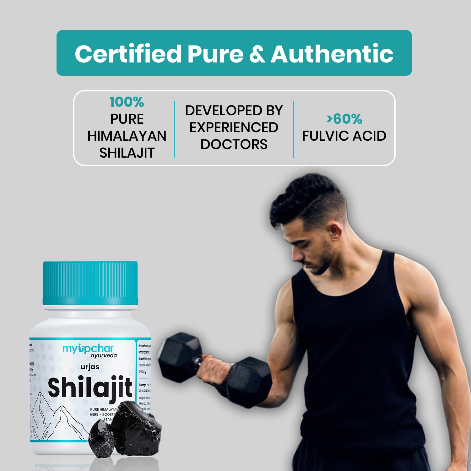 Urjas Pure Himalayan Shilajit Original Capsules | Improve Muscle Strength, Stamina & Power | Natural & Organic Shilajeet| Experience results in 4 weeks | 60 Capsules (Pack of 1)