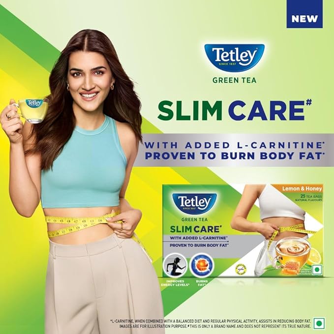 Tetley Slim Care Green Tea with L-Carnitine, Lemon & Honey (25 Cups)