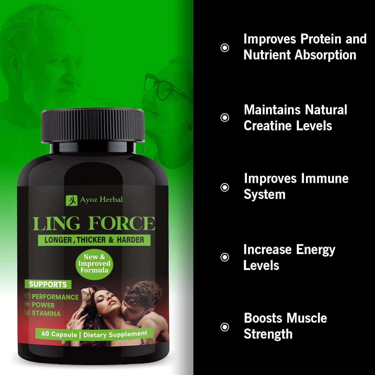 Ling Force Tablets for Men Long Time Performance | Ayurvedic Supplement with Shilajit, Safed Musli & Gokshura | Stamina, Energy & Strength Booster | Lamba Mota & Wellness Support – 60 Capsules