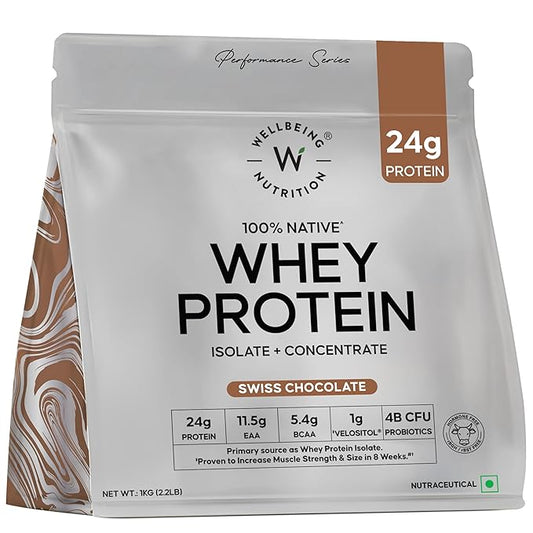 Wellbeing Nutrition Whey Protein – 24g Protein, Swiss Chocolate, 1kg