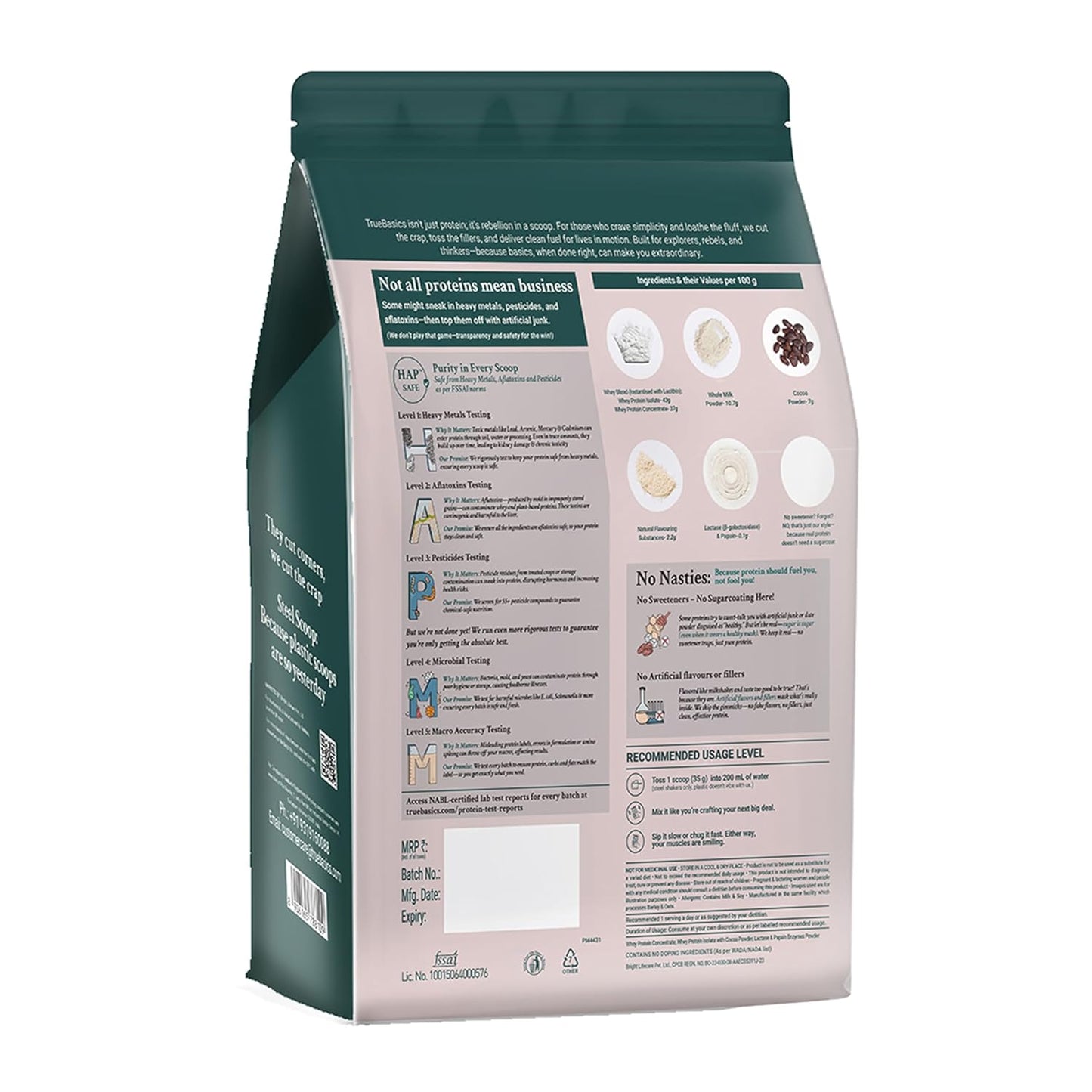 TrueBasics Clean Whey Protein Powder Isolate & Concentrate Blend (Chocolate, 1kg) | 25g Protein per Scoop