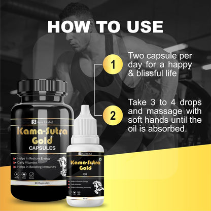 Kama Sutra Gold Capsules Recharge Energy 60 Capsules with Massage Oil 30ml Combo