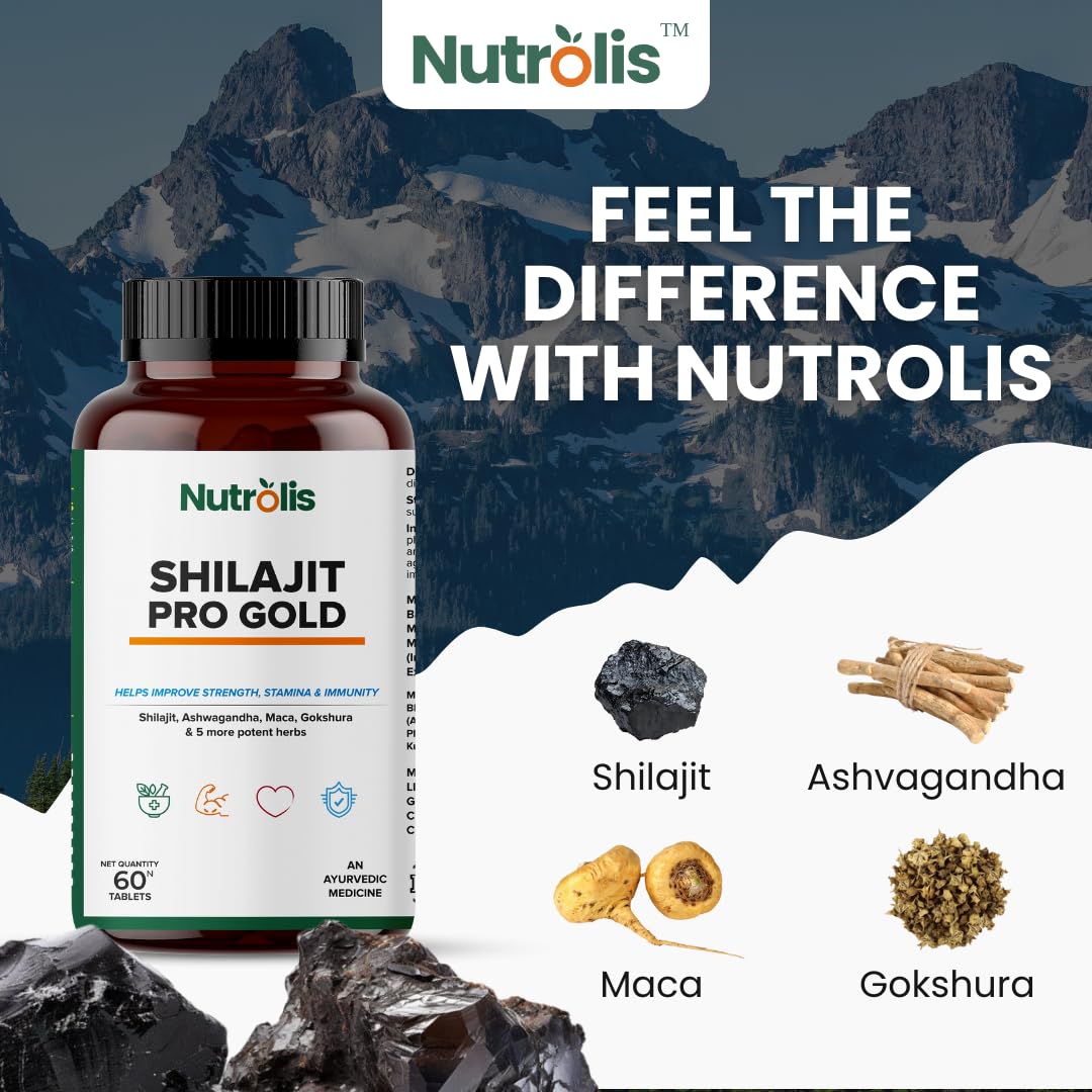 Pure Himalayan Ayurvedic Shilajit Tablet with Better Absorption| Shilajit with Ashwagandha & Gokshura | Boosts Strength,Stamina & Energy | Supports Muscle Growth (60 Tablet)