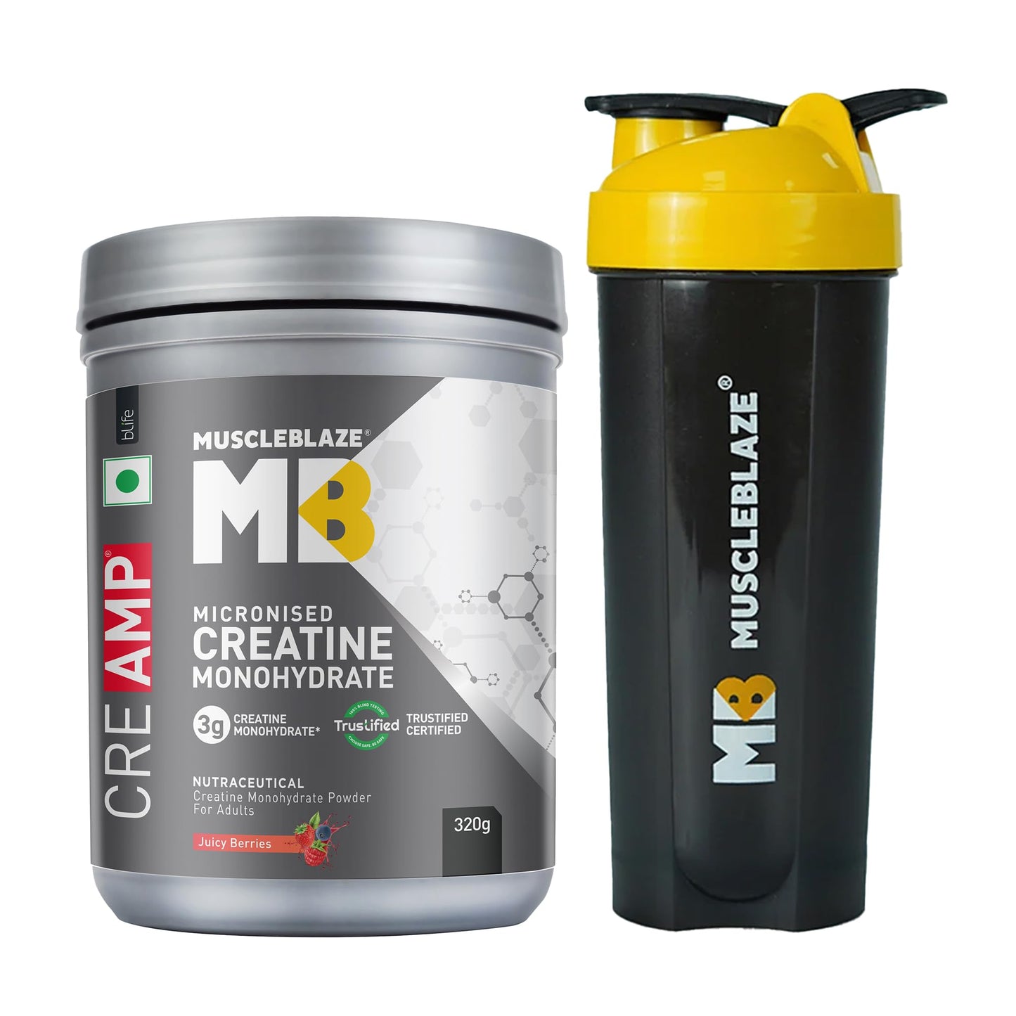 MuscleBlaze Micronised Creatine Monohydrate CreAMP Powder, Juicy Berries (80 Servings, 320g) | Trustified Certified Creatine