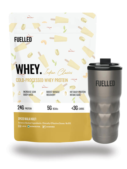FUELLED Whey Protein Powder Concentrate & Isolate with 24 g Protein, 5 g BCAA (1 kg, 30 Servings) Lab Tested (Mango Ice Cream)