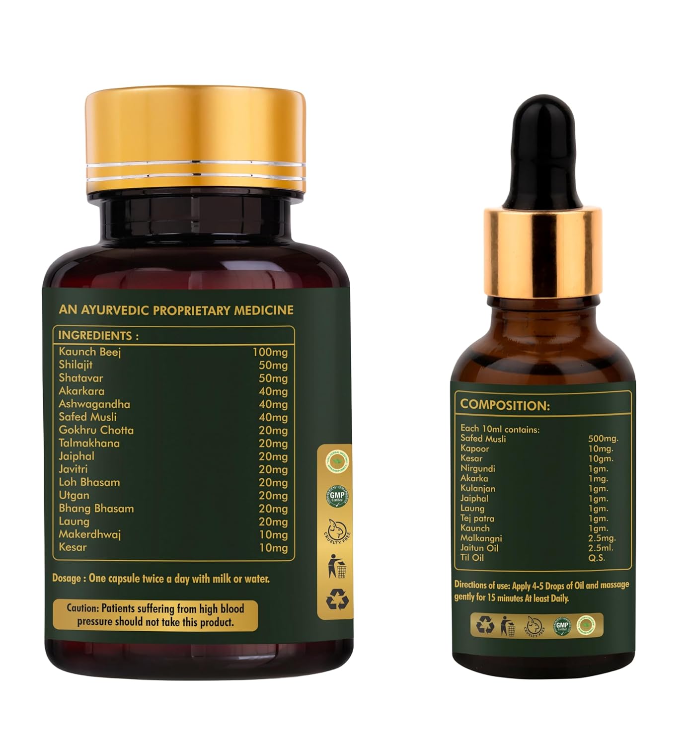 Premium Capsules & Men's Massage Oil Combo Pack – 30 Capsules + 30 ML Oil | Premium Strength | Natural Ayurvedic Support for Men's Wellness