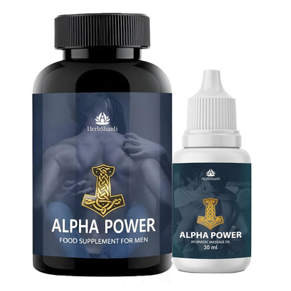 Alpha Power for Men – Original Shilajit Tablets & Massage Oil | Ling Bada Karne Ka Ayurvedic Medicine for Size Growth, Lamba Mota, Stamina Booster & Timing Support – (60 Capsules + 30ml)