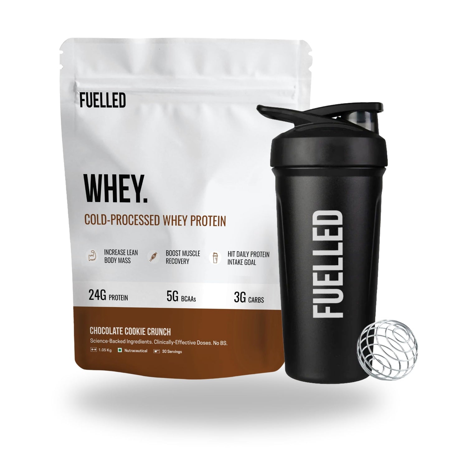 FUELLED Whey Protein Powder Concentrate & Isolate with 24 g Protein, 5 g BCAA (1 kg, 30 Servings) Lab Tested (Mango Ice Cream)