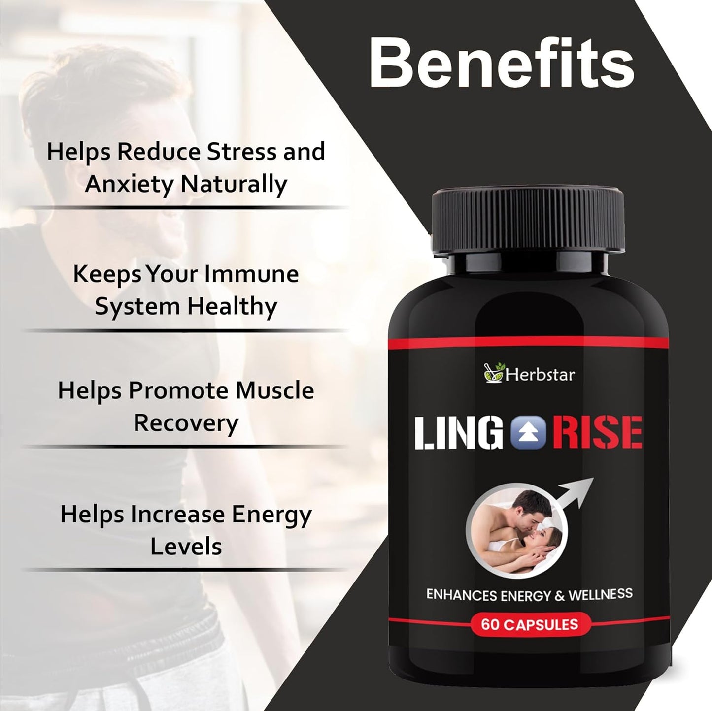 Ling Rise Combo Pack | Ayurvedic Capsules & Massage Oil for Men | Long Mota Lamba Support, Strength & Power Booster | With Ashwagandha, Safed Musli & Shilajit – 60 Capsules + 30ml Oil