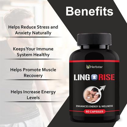 Ling Rise Combo Pack | Ayurvedic Capsules & Massage Oil for Men | Long Mota Lamba Support, Strength & Power Booster | With Ashwagandha, Safed Musli & Shilajit – 60 Capsules + 30ml Oil