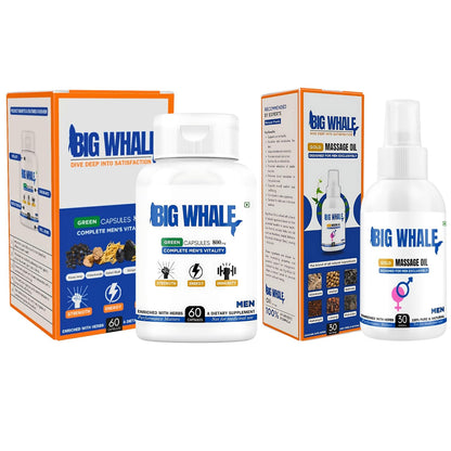 Big Whale Lift-Up Massage Oil for Men 30ml & Lift-Up Capsule 60 Cap | Massage Oil for Men | Stamina Booster Capsule | Strength Energy Performance