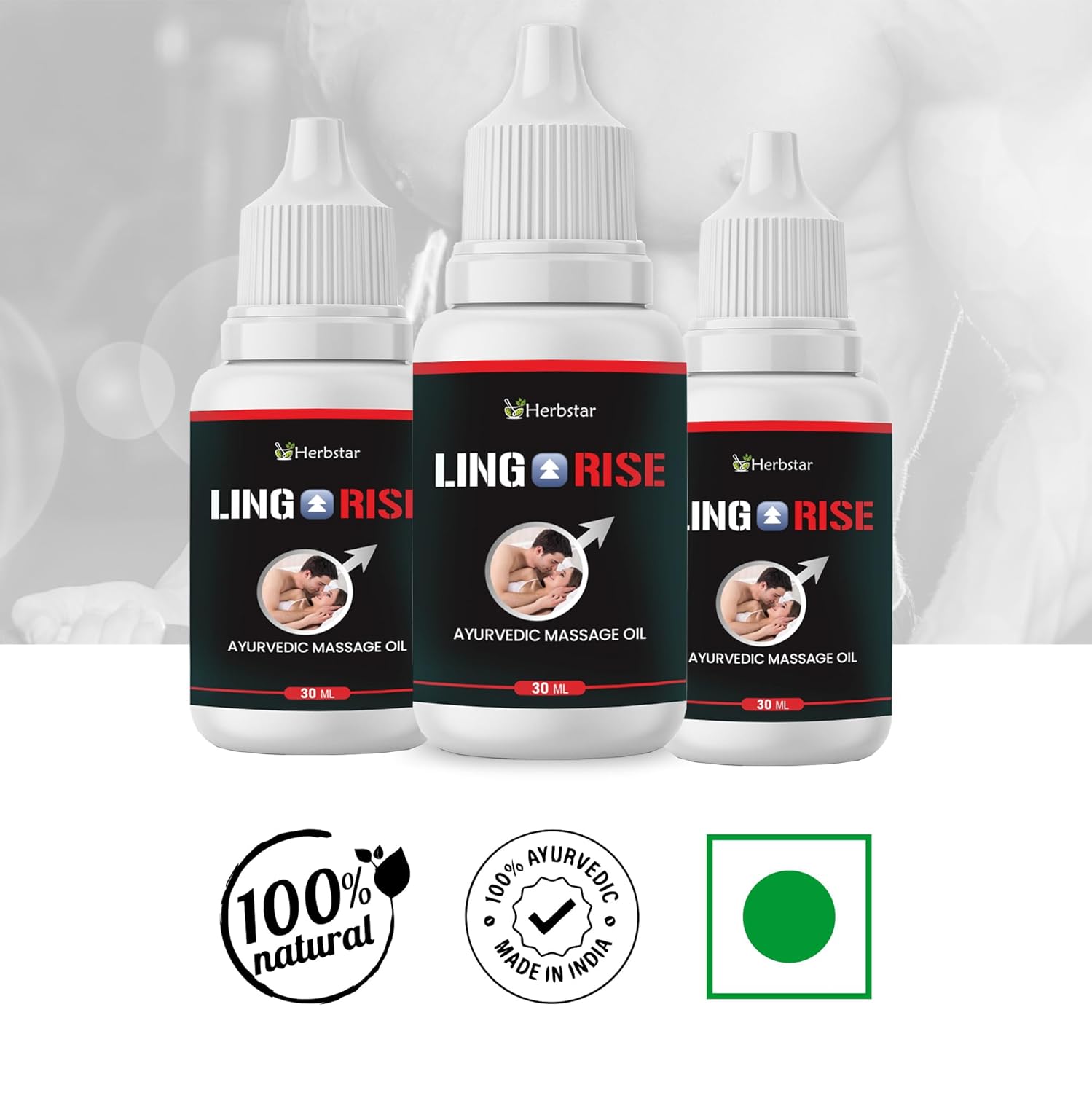 Ling Rise Combo Pack | Ayurvedic Capsules & Massage Oil for Men | Long Mota Lamba Support, Strength & Power Booster | With Ashwagandha, Safed Musli & Shilajit – 60 Capsules + 30ml Oil