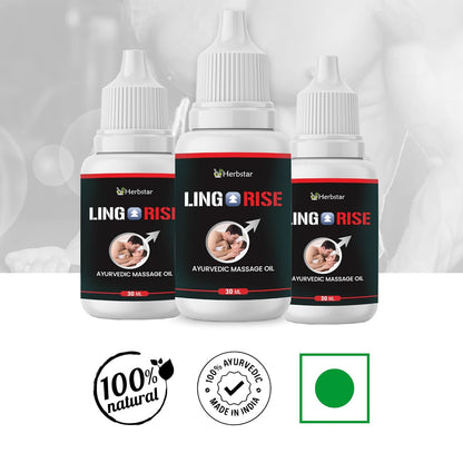 Ling Rise Combo Pack | Ayurvedic Capsules & Massage Oil for Men | Long Mota Lamba Support, Strength & Power Booster | With Ashwagandha, Safed Musli & Shilajit – 60 Capsules + 30ml Oil
