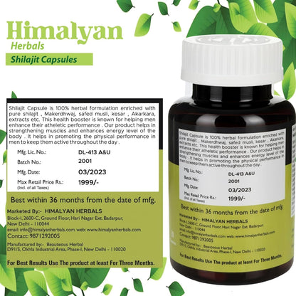 Original Shilajit Capsules | Blend of Kesar, Safed Musli, Ashwagandha & Gokhru | Pure & Natural Shilajeet for Strength, Stamina, Energy & Immunity | 30 Veg Capsules