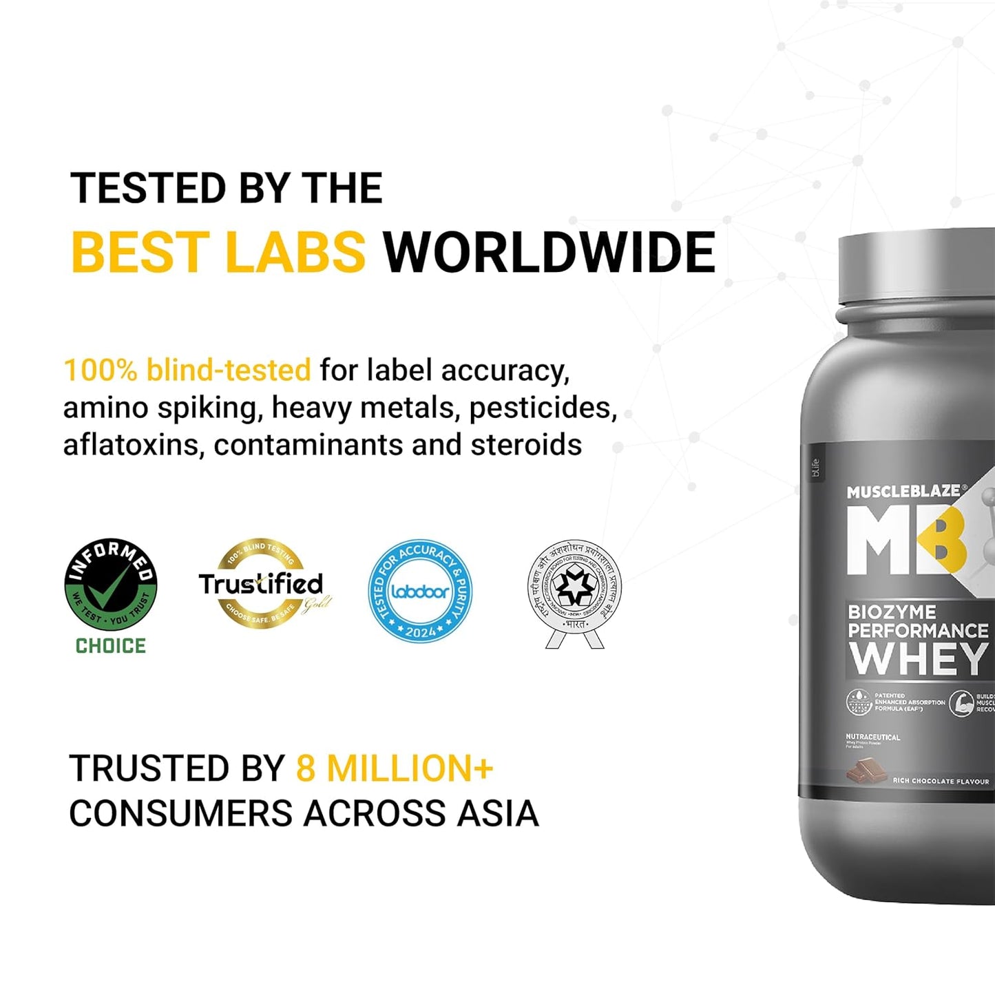 MuscleBlaze Biozyme Performance Whey Protein Powder, Rich Chocolate (1kg / 2.2lbs) | 25g Protein Per Scoop | Clinically Tested 50% Higher Protein Absorption