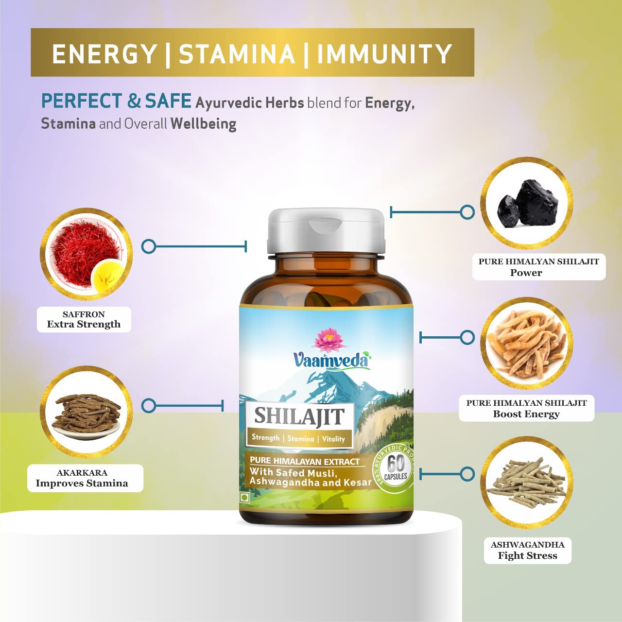 Shuddh Himalayan Original Shilajeet Power Gold Capsules Men with Ashwagandha Shilajith- 120 Shilajit Capsules