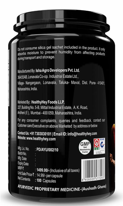 HealthyHey Nutrition Shilajit with Safed Musli, Tribulus and Ashwagandha -100 Vegetable Capsules