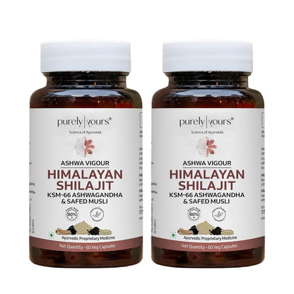 Purely Yours Shilajit/Shilajeet Capsules w/ 80% Fulvic Acid & KSM 66 Ashwagandha | eq. 8100mg/Serving | Boost Stamina, Strength & Muscle Growth | 120 Capsules