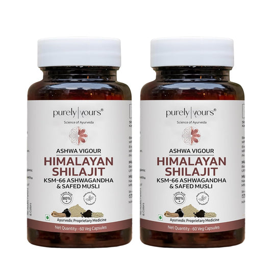Purely Yours Shilajit/Shilajeet Capsules w/ 80% Fulvic Acid & KSM 66 Ashwagandha | eq. 8100mg/Serving | Boost Stamina, Strength & Muscle Growth | 120 Capsules
