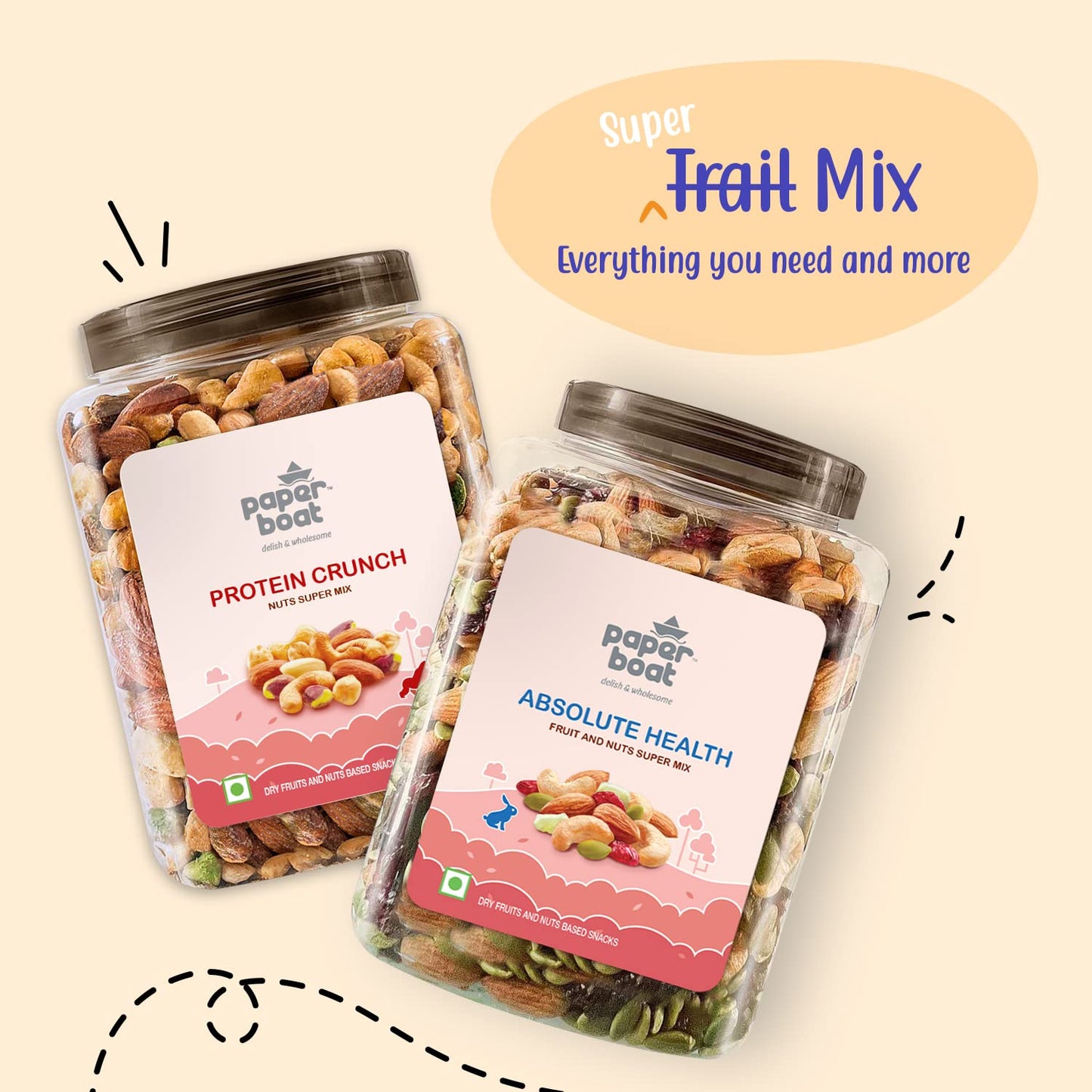 Paper Boat Absolute Health Dry Fruits Mix, Premium Trail Mix | Healthy Mixed Nuts with Dry Fruits | Almonds | Cashews | Cranberry | Pumpkin Seeds | Candied Amla, Reusable Jar (1000g)