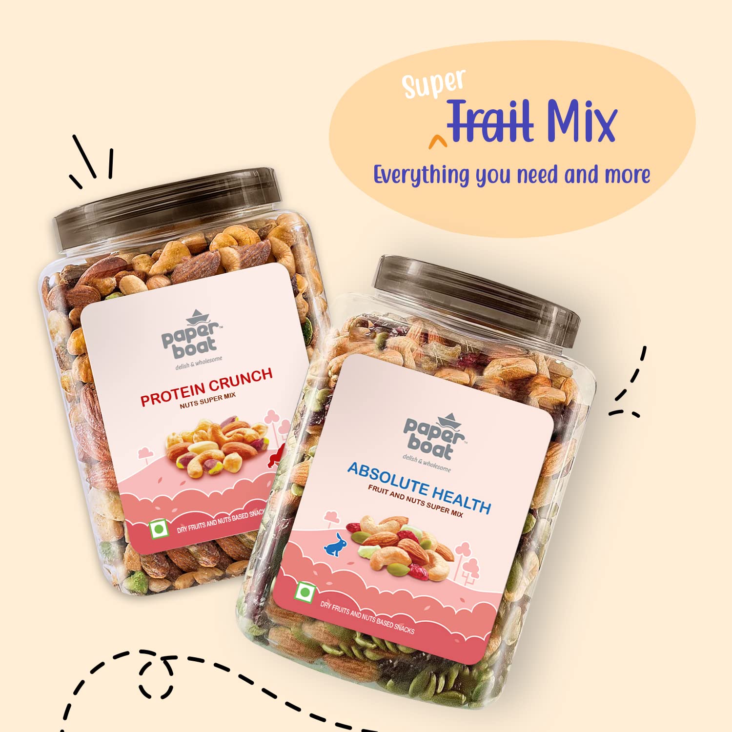 Paper Boat Absolute Health Dry Fruits Mix, Premium Trail Mix | Healthy Mixed Nuts with Dry Fruits | Almonds | Cashews | Cranberry | Pumpkin Seeds | Candied Amla, Reusable Jar (1000g)