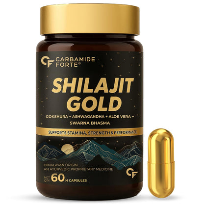 Carbamide Forte Shilajit Gold Capsules For Men With Pure Shilajit Swarna Bhasma,Gokshura,Ashwagandha | Himalayan Shilajiit For Men | Shilajeet Gold Original | Shilajeet Capsule | 60 Veg Capsules