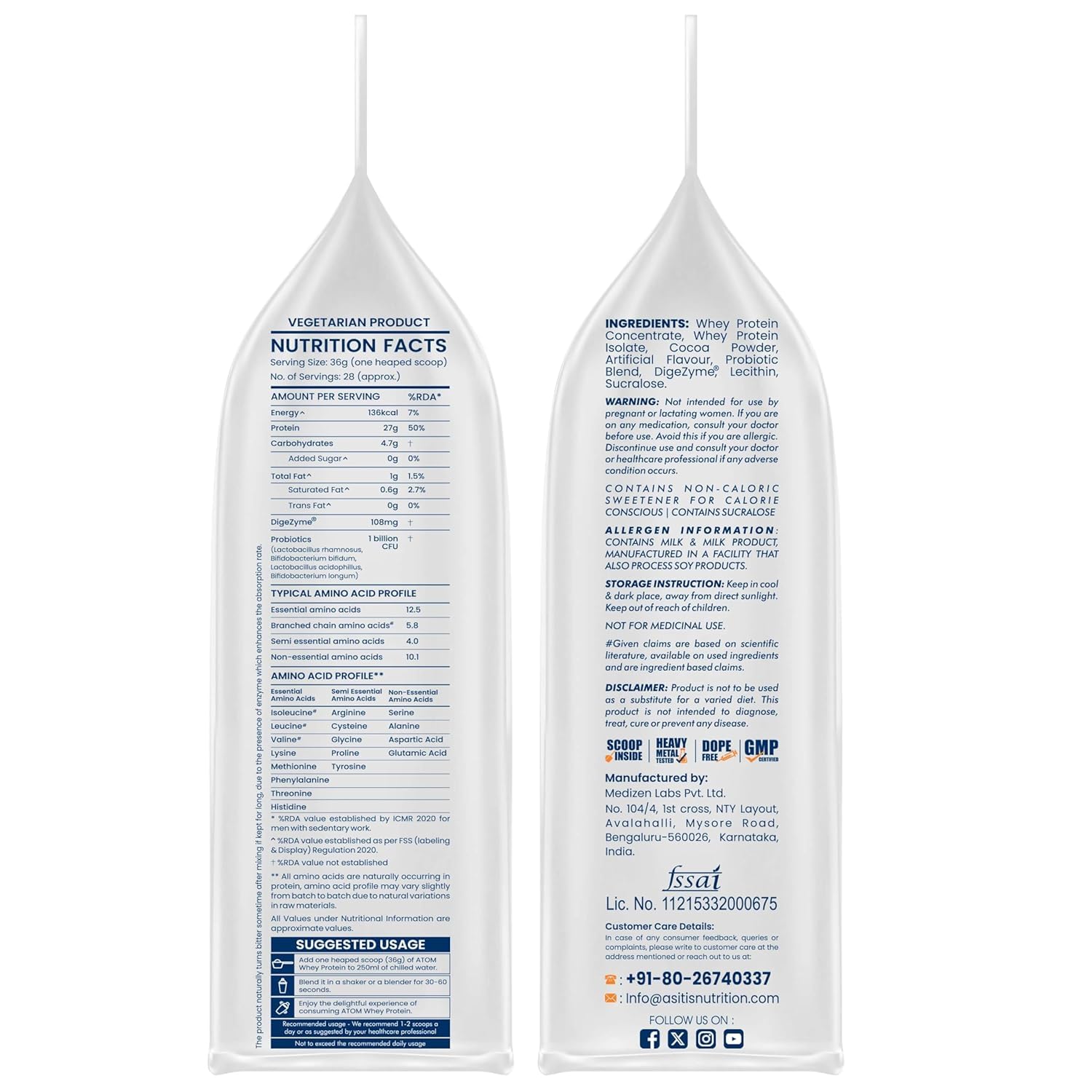 ATOM Whey Protein Double Rich Chocolate 1kg+ AS-IT-IS Creatine 100g (Combo Pack)