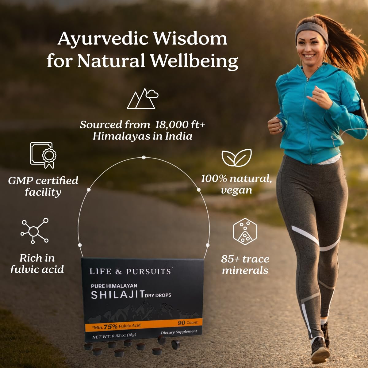 Life & Pursuits Pure Real India Himalayan Shilajit Dry Drops 180 Tablets, 200mg, 85+ Trace Minerals, Minimum 75% Fulvic Acid, Gold Grade Dietary Supplement for Men, With 3rd Party Lab Test Report