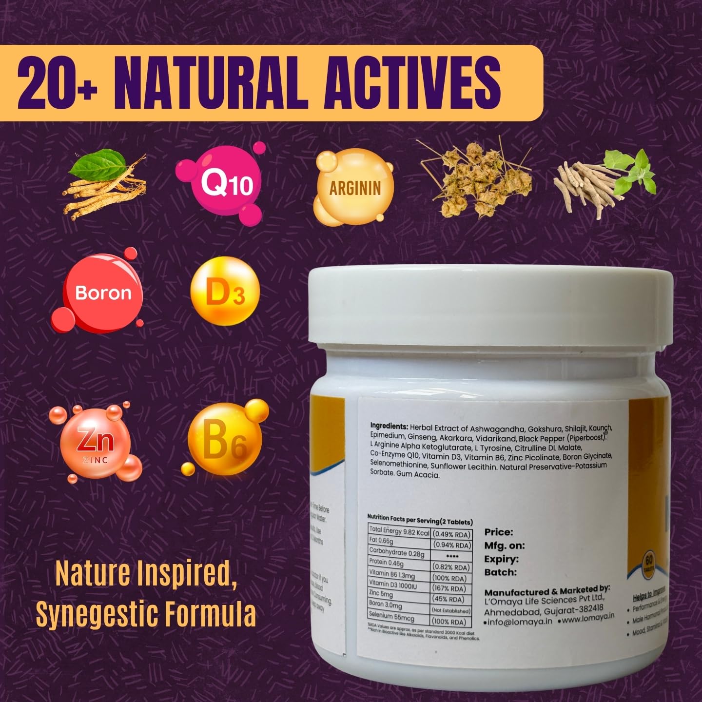 L'Omaya T-REX for Men | 60 Tablets | Enhances Energy, Performance, Stamina | Supports Testosterone, Muscle Strength & Health| Natural Health Support