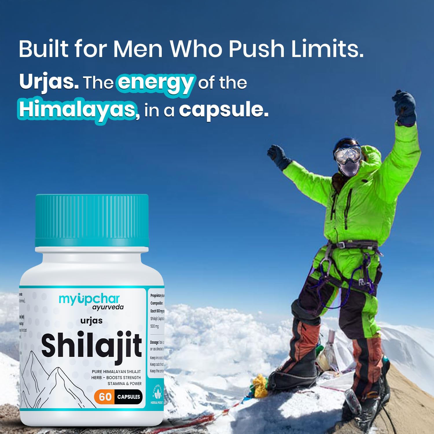 Urjas Pure Himalayan Shilajit Original Capsules | Improve Muscle Strength, Stamina & Power | Natural & Organic Shilajeet| Experience results in 4 weeks | 60 Capsules (Pack of 1)