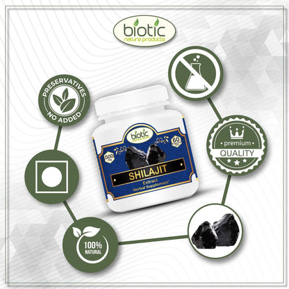 Biotic Natural Shilajit Capsules - Shilajeet Extract 500mg - 120 Veg Capsules