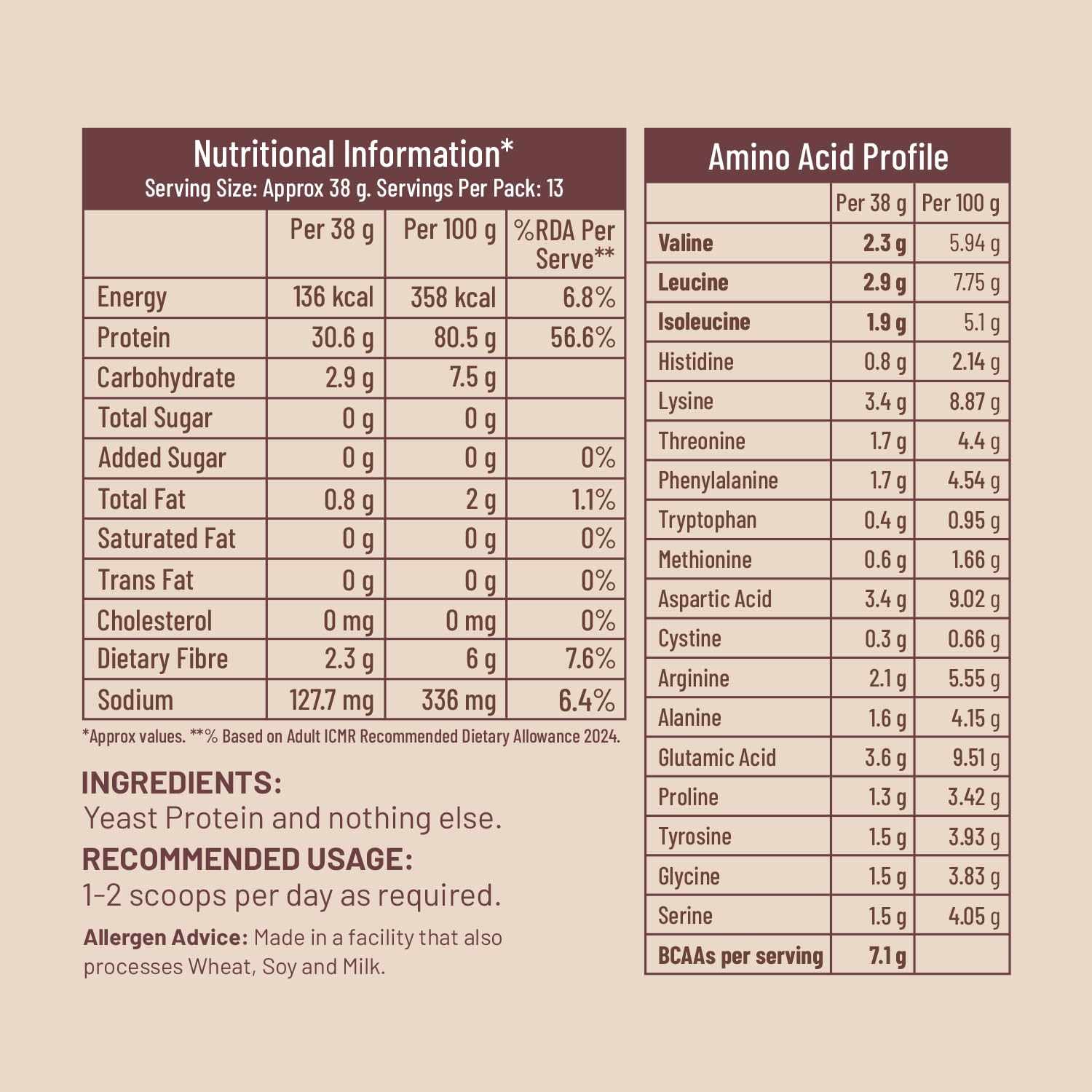 Mille Plant Protein | 31g Protein | Unflavoured | Made with Fermented Yeast Protein Powder | No Bloat, Vegan, Heat-Stable | Has All 9 Essential Amino Acids | Mixes into Any Dish | 500g