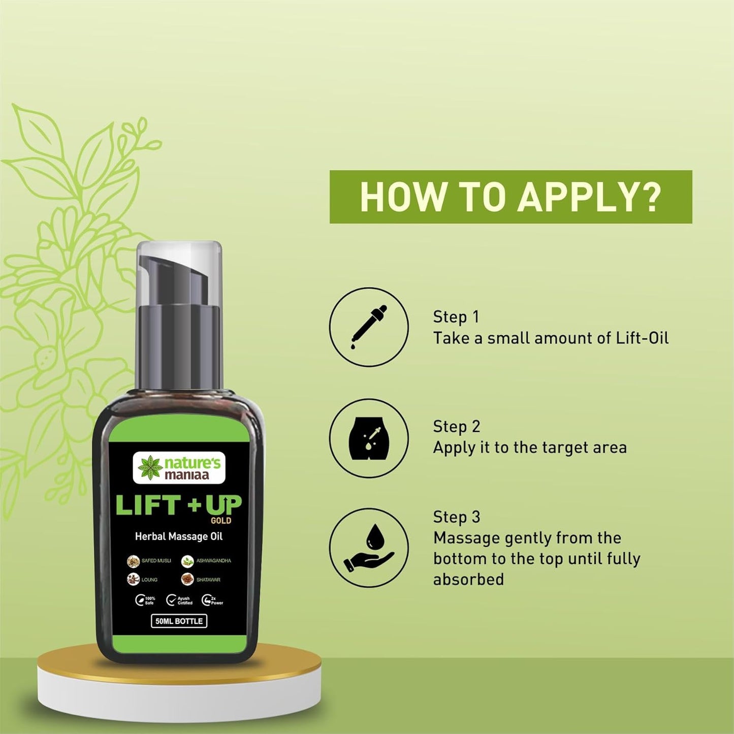 Nature's Maniaa Lift Up Massage Oil for Men | Ayurvedic with Ashwagandha, Safed Musli, Shatavari & Laung Extract (50ml)