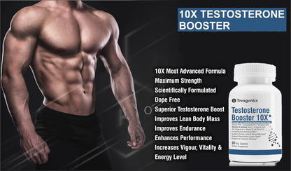 Trexgenics Testogen-10X Synergistic Action with Ashwagandha withanolides, Fenugreek & Tribulus saponins, Boron Glycinate,Zinc,Aspartic acid,D3,B6,B9,B12(60 Veg capsules)