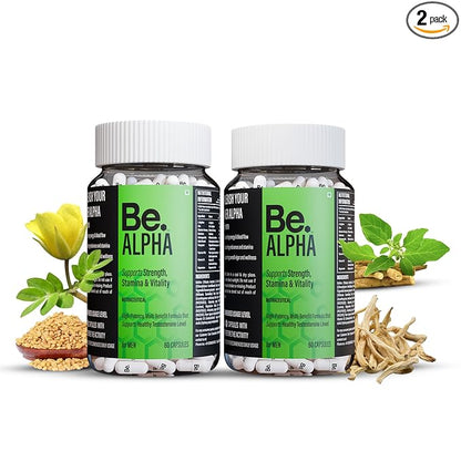 Be. Alpha Testosterone Support for Men | Ashwagandha, Fenugreek & Ginseng | 120 Capsules