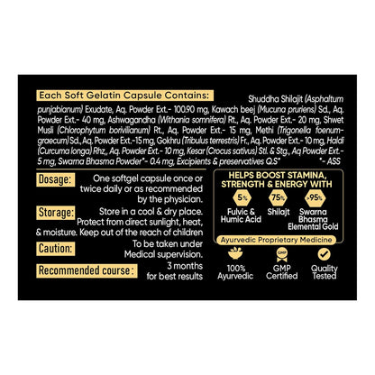 Dr. Vaidya's Herbo24Turbo Shilajit Gold Resin Softgel Capsules | 30 Ayurvedic Capsules for Strength, Stamina & Energy in Men | Enriched with Pure Shilajit for Men & 24K Gold Bhasma (Pack of 1)