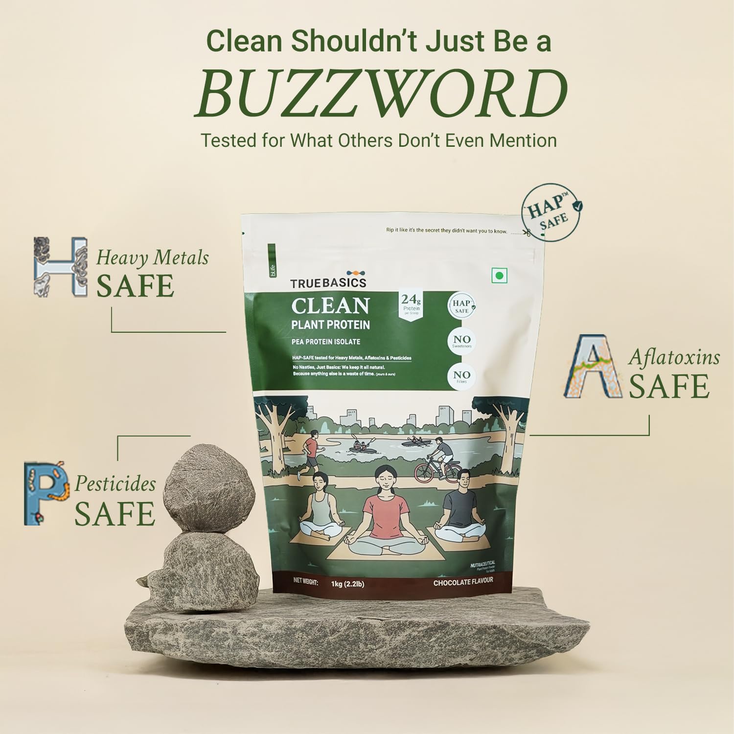 TrueBasics Clean Plant Protein Powder Pea Protein Isolate (Chocolate, 1kg) | 24g Protein per Scoop