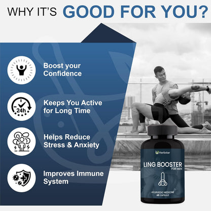 Ling Booster Herbal Long Penis Capsule for Men- Ayurvedic Supplement with Shilajit, Ashwagandha & Safed Musli -60 Capsules