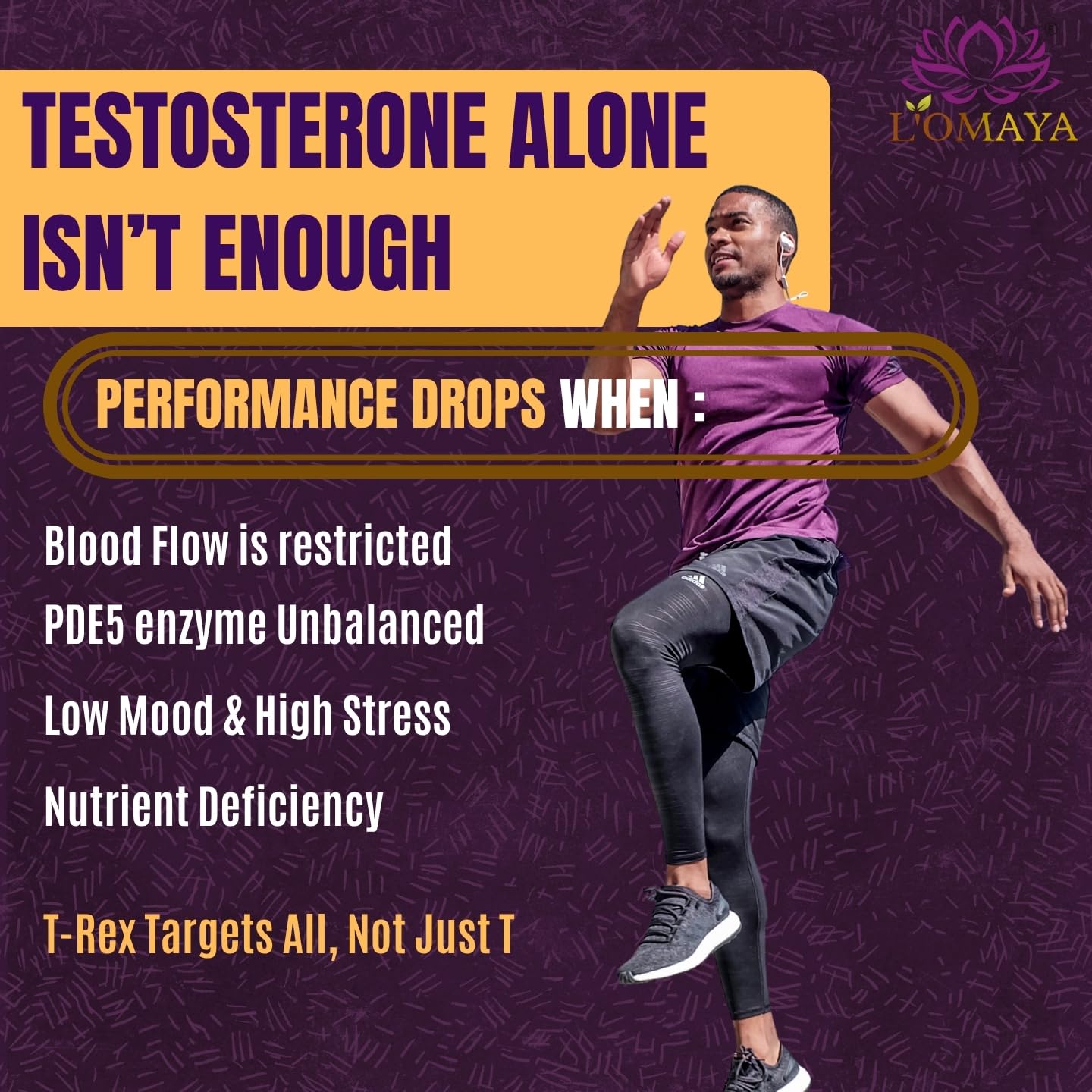 L'Omaya T-REX for Men | 60 Tablets | Enhances Energy, Performance, Stamina | Supports Testosterone, Muscle Strength & Health| Natural Health Support