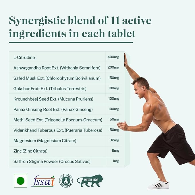 AyurSurge Men’s Vitality Tablets | 11 Herbal Actives | 1.28g Each